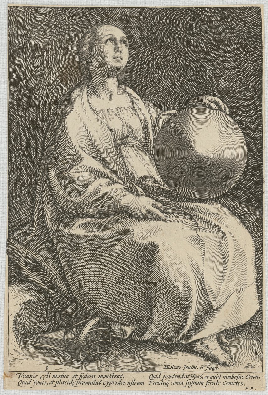 Urania, arkusz 9 z serii „Dziewięć muz” autorstwa Hendrick Goltzius