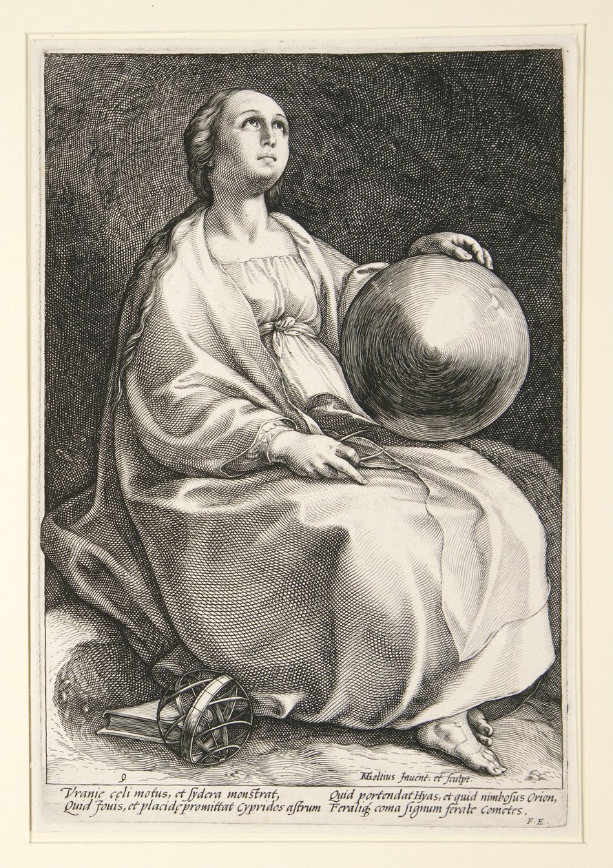„Urania”, rycina nr 9 z serii „Dziewięć muz” autorstwa Hendrick Goltzius