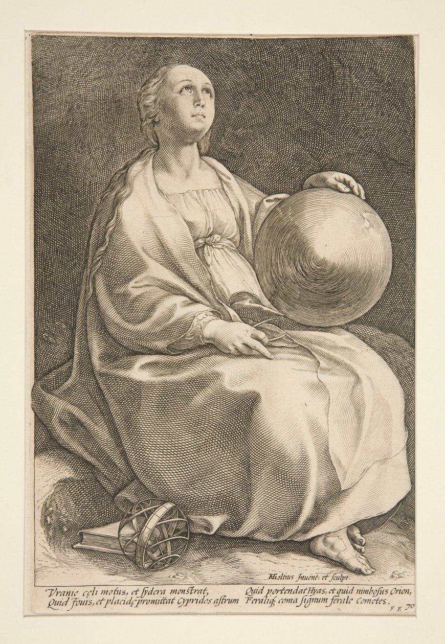 „Urania”, rycina nr 9 z serii „Dziewięć muz” autorstwa Hendrick Goltzius