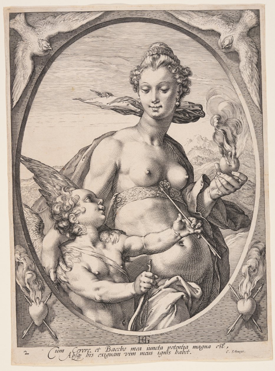 Wenus i Amor, z Trzech pogańskich bogów lub bogiń autorstwa Hendrick Goltzius