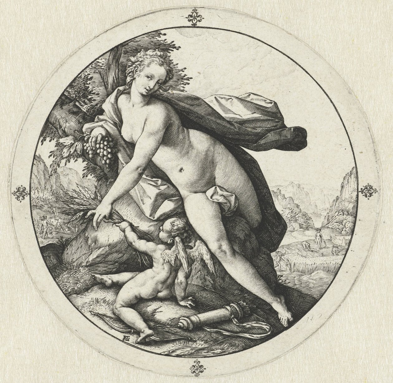 Wenus i Kupidyn Wenus zamarza bez Ceres i Bachusa (tytuł na obiekcie) autorstwa Hendrick Goltzius