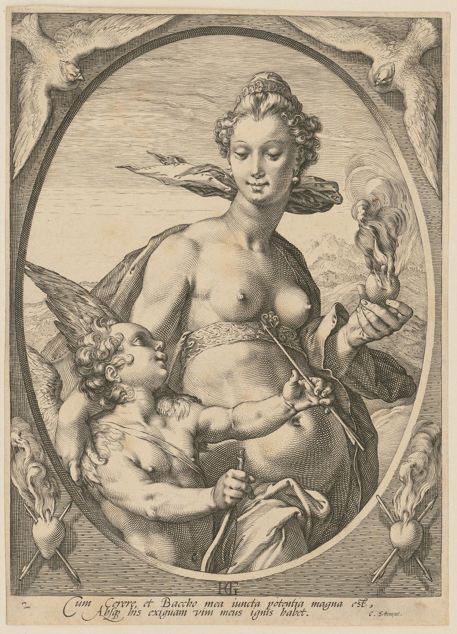 Wenus i Amor, arkusz 2 z cyklu „Bachus, Wenus i Ceres” autorstwa Hendrick Goltzius