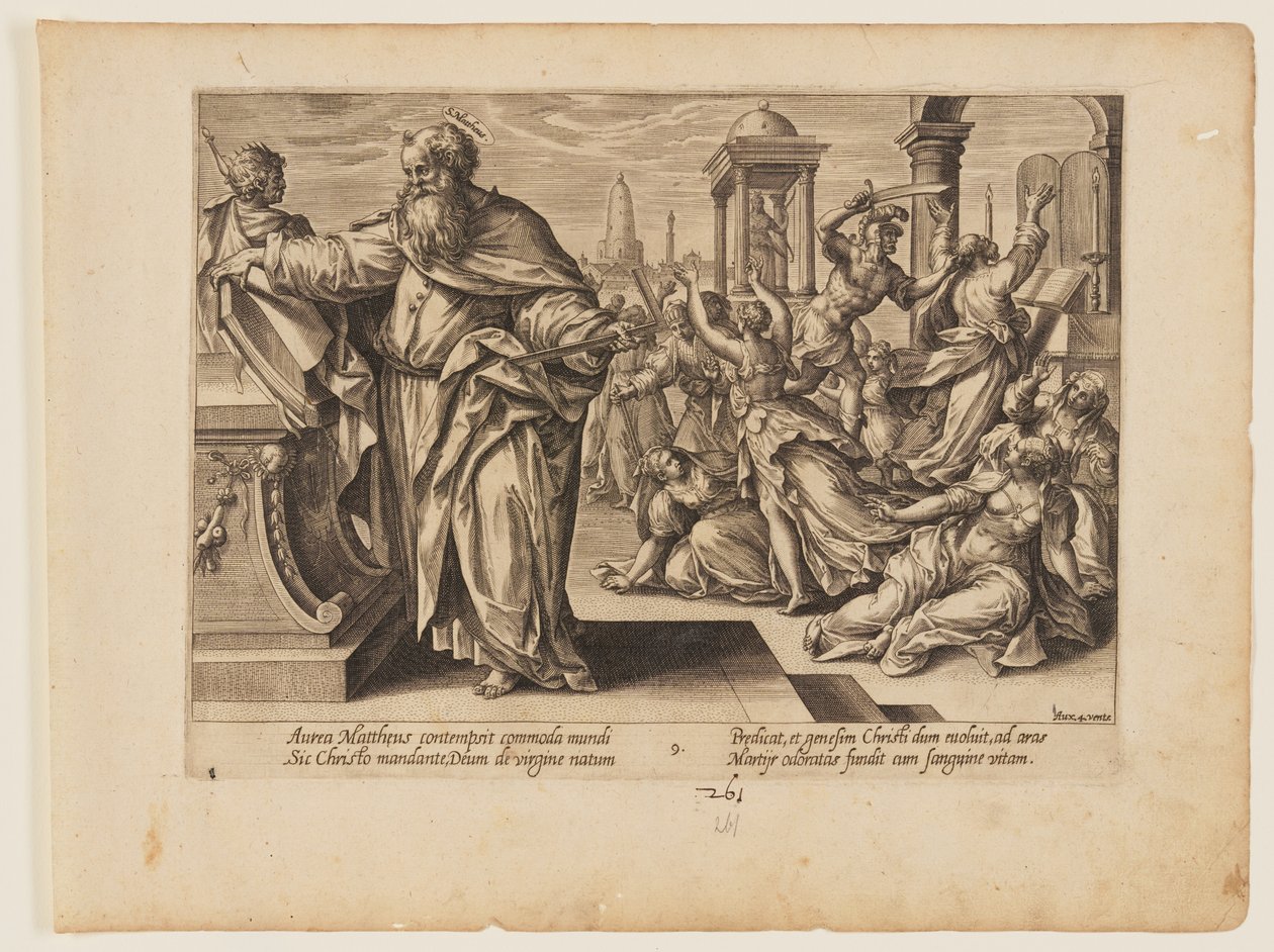 Męczeństwo św. Mateusza, z Męczeństwo Chrystusa i Apostołów autorstwa Hendrick Goltzius