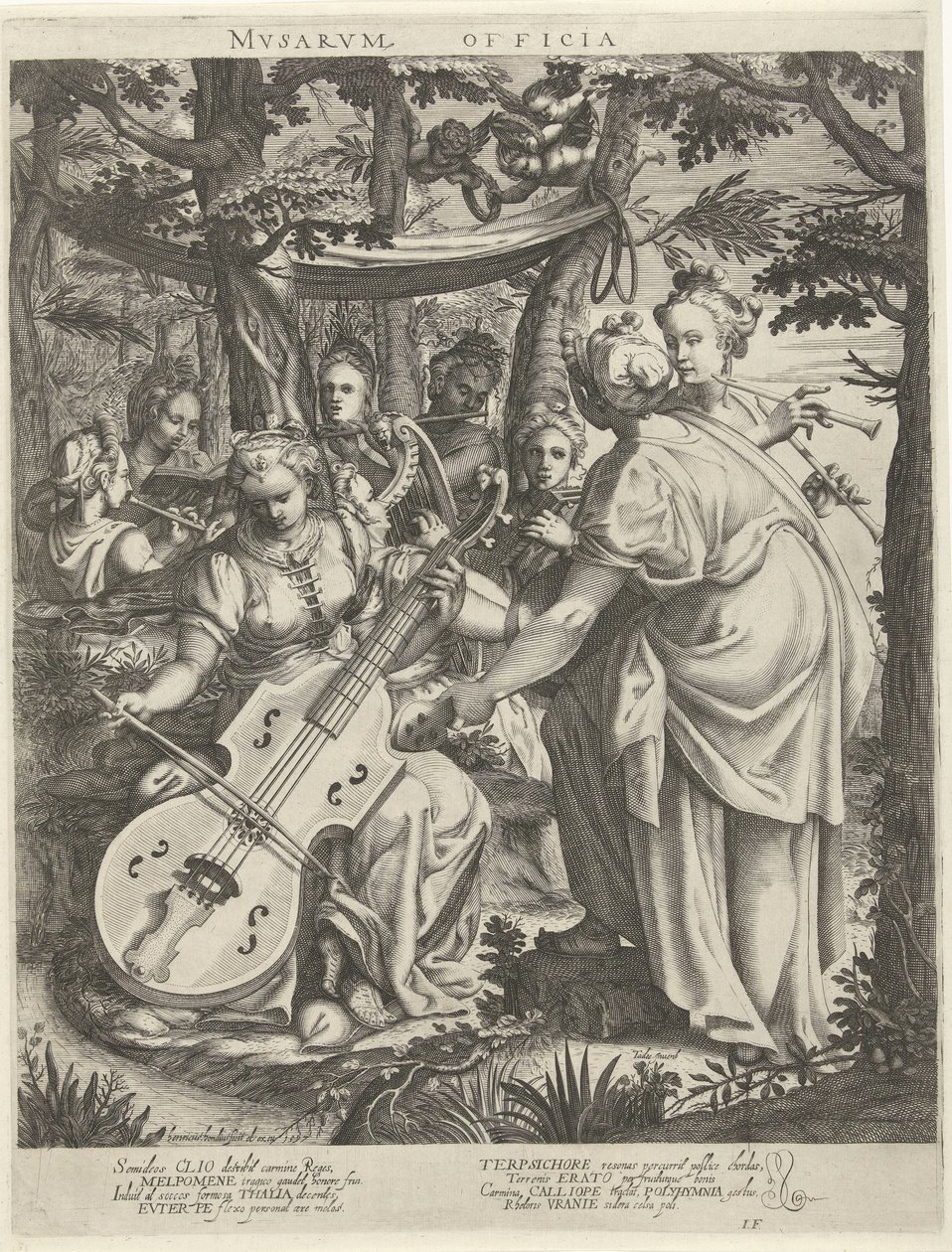 Koncert van de muzen op de Parnassus Biura Muz (tytuł na obiekcie) autorstwa Hendrick Hondius (I)