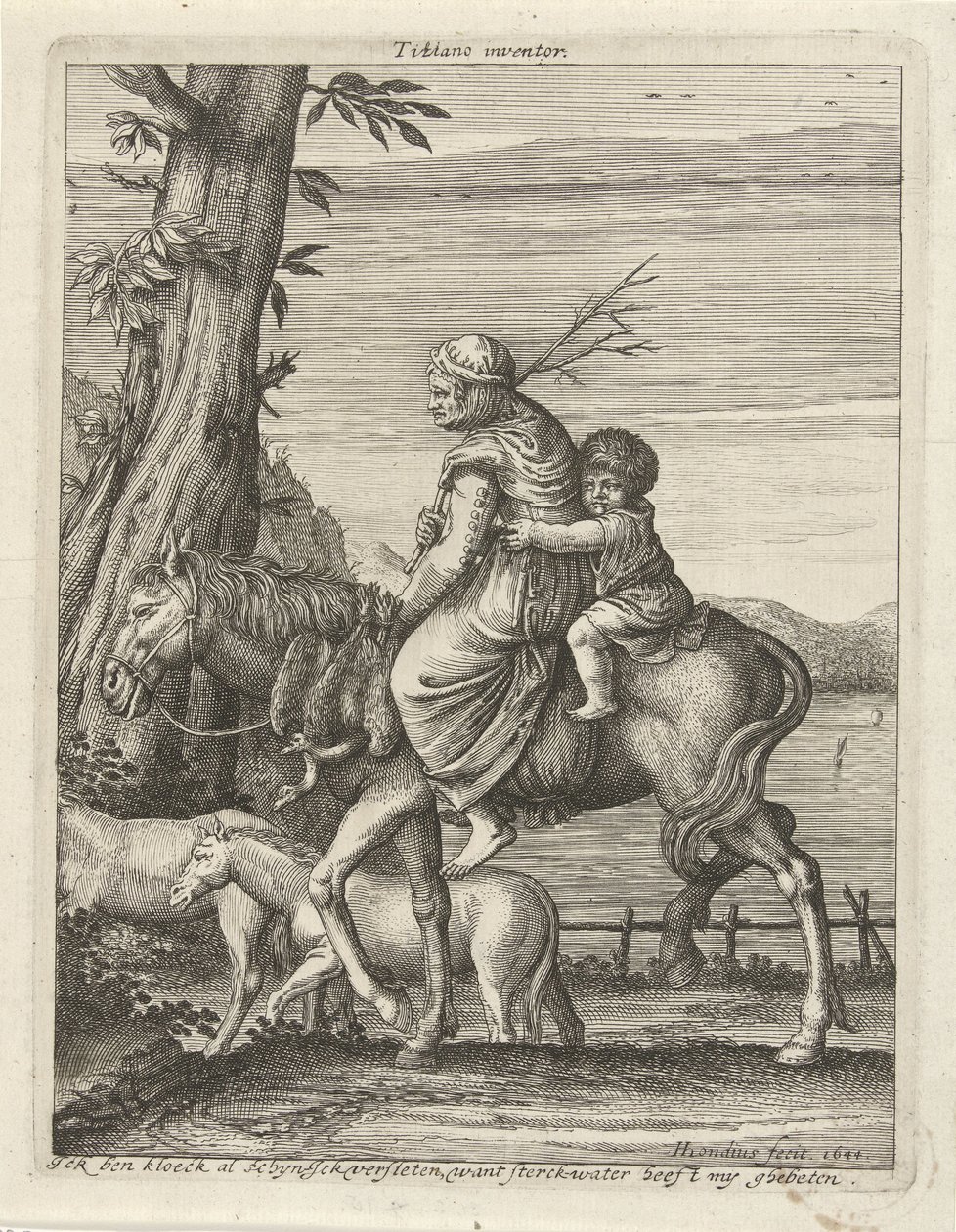 Kobieta i dziecko na koniu autorstwa Hendrick Hondius (I)