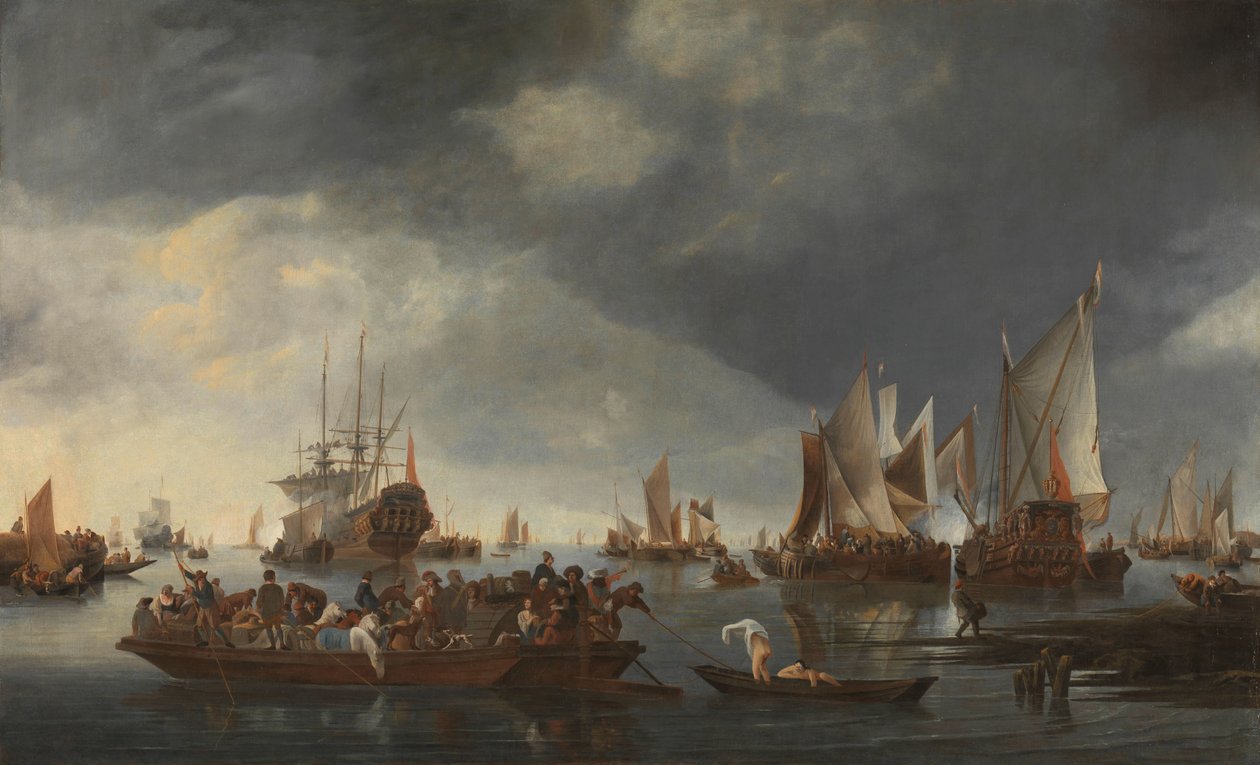 Port z żaglówkami i promem autorstwa Hendrick Jacobsz. Dubbels
