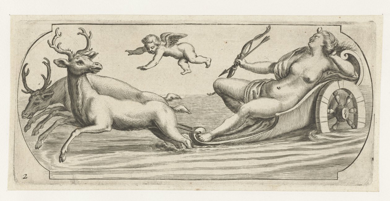 Diana z łukiem i strzałą Nouveau Livre des Dieux et Deeßes De la Marine Bouckje of Sea Gods and Goddesses (tytuł serii) autorstwa Hendrick de Keyser (I)
