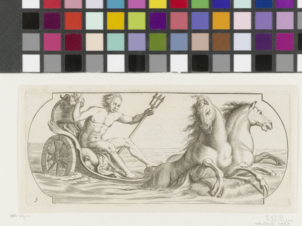 Neptun na rydwanie Nouveau Livre des Dieux et Deeßes De la Marine Bouckje of Sea Gods and Goddesses (tytuł serii) autorstwa Hendrick de Keyser (I)