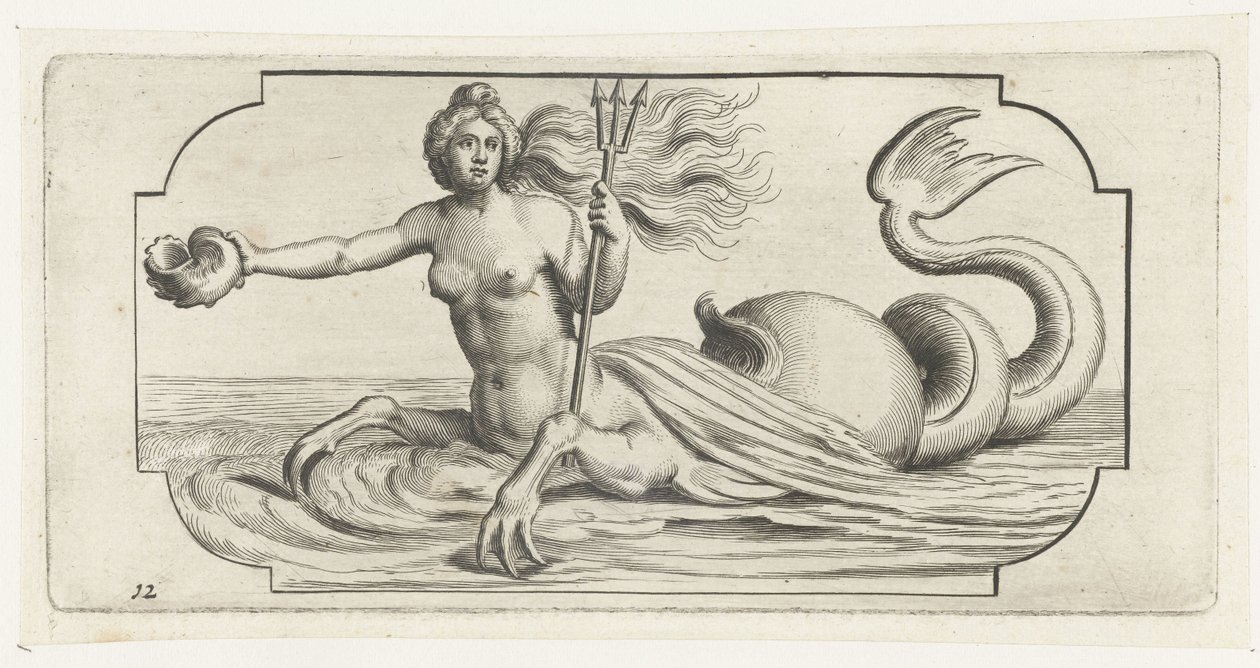 Postać kobieca z trójzębem Neptuna Nouveau Livre des Dieux et Deeßes De la Marine Bouckje of Sea Gods and Goddesses (tytuł serii) autorstwa Hendrick de Keyser (I)