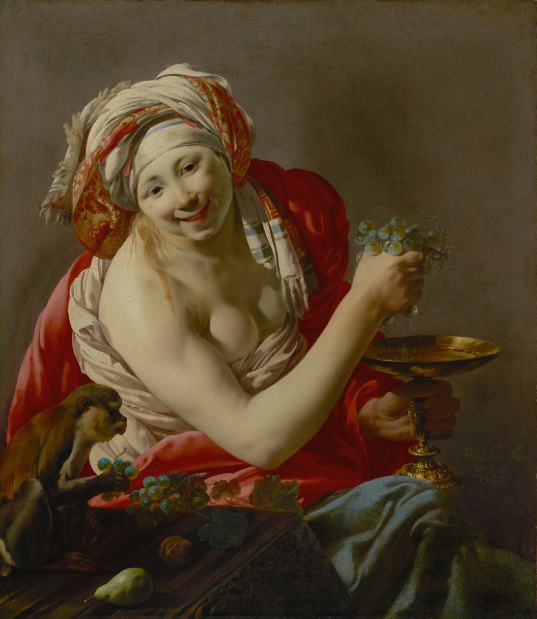 Bachantka z małpą autorstwa Hendrick ter Brugghen