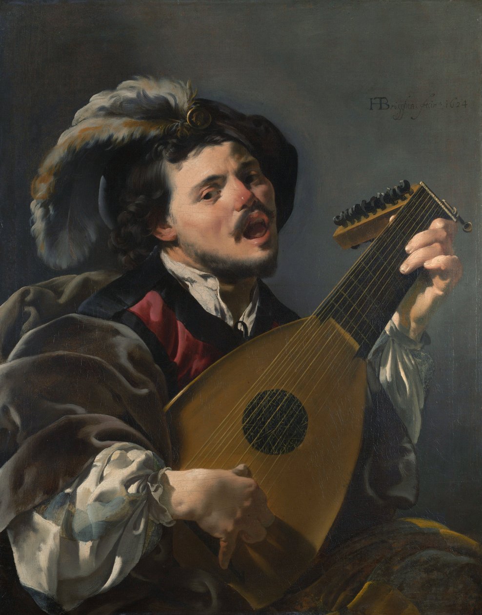 niderlandzki: Zingende lute spelen man Mężczyzna grający na lutni autorstwa Hendrick ter Brugghen
