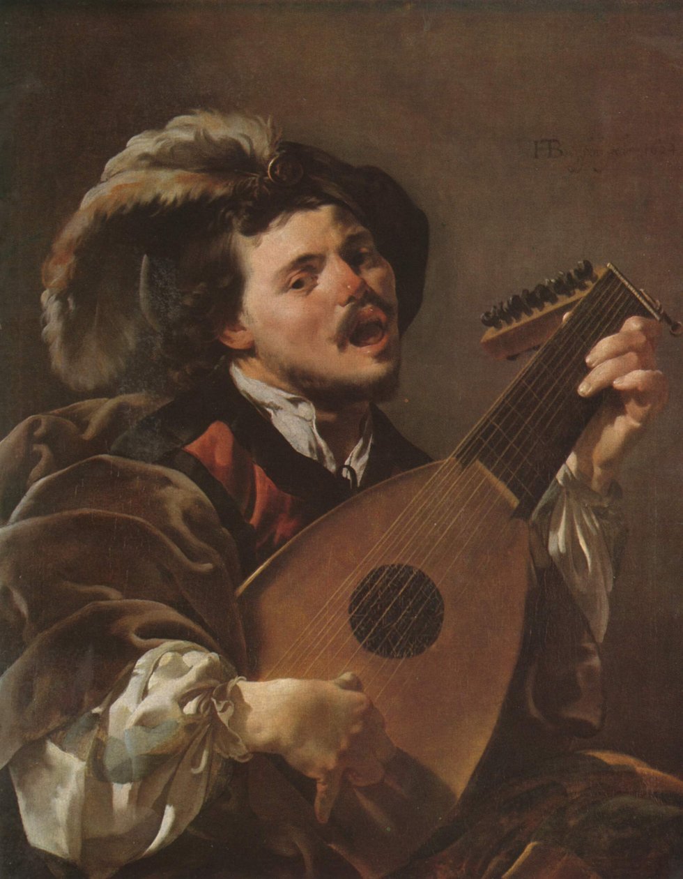 niderlandzki: Zingende lute spelen man Mężczyzna grający na lutni autorstwa Hendrick ter Brugghen