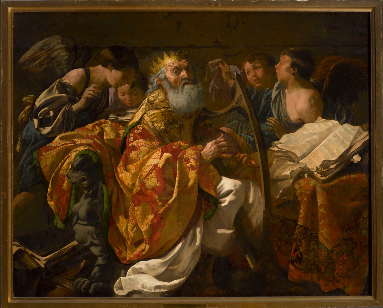 Król Dawid grający na harfie w otoczeniu aniołów autorstwa Hendrick ter Brugghen