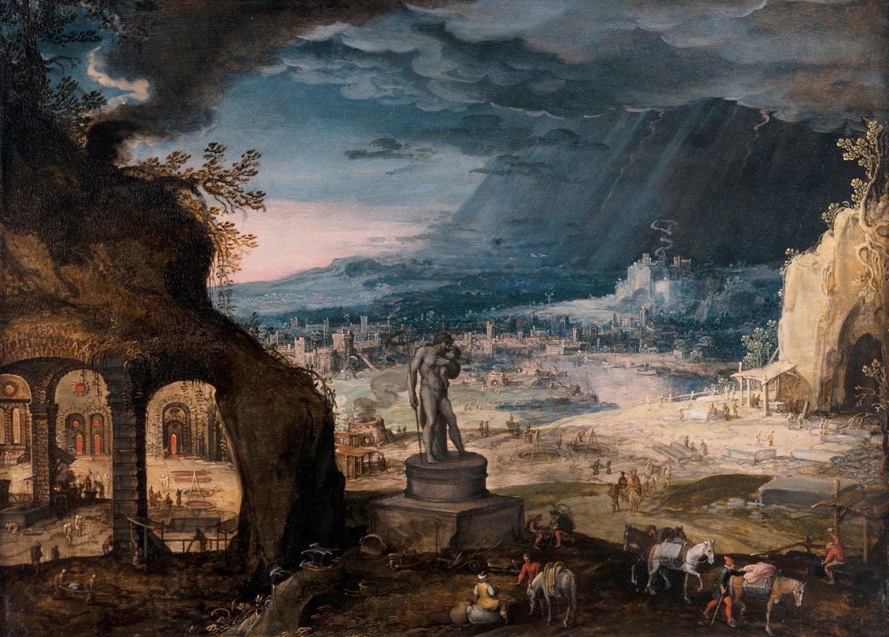 Krajobraz z posągiem Saturna/Alegoria przemijającego czasu autorstwa Hendrick van Cleve