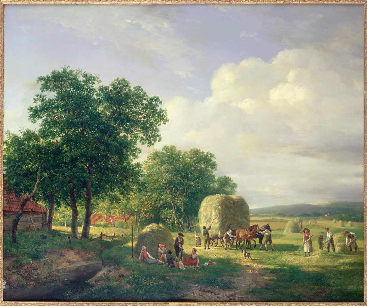 Zalesiony krajobraz z sianokosami autorstwa Hendrick van de Sande Bakhuyzen