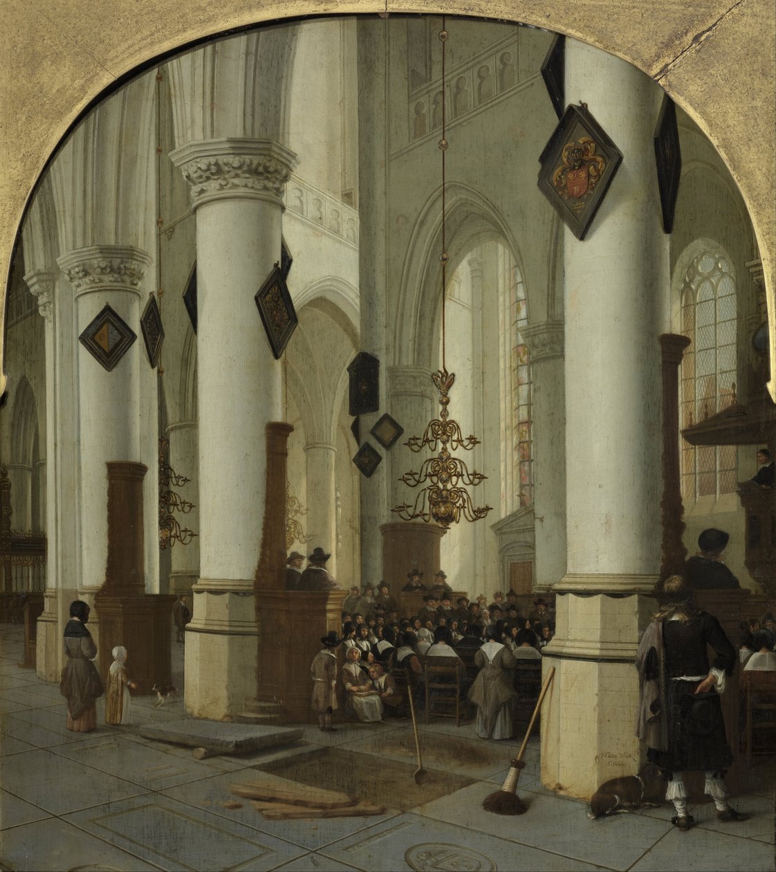 Zobacz wnętrze kościoła św. Bawona w Haarlemie podczas mszy autorstwa Hendrik Cornelisz. van Vliet