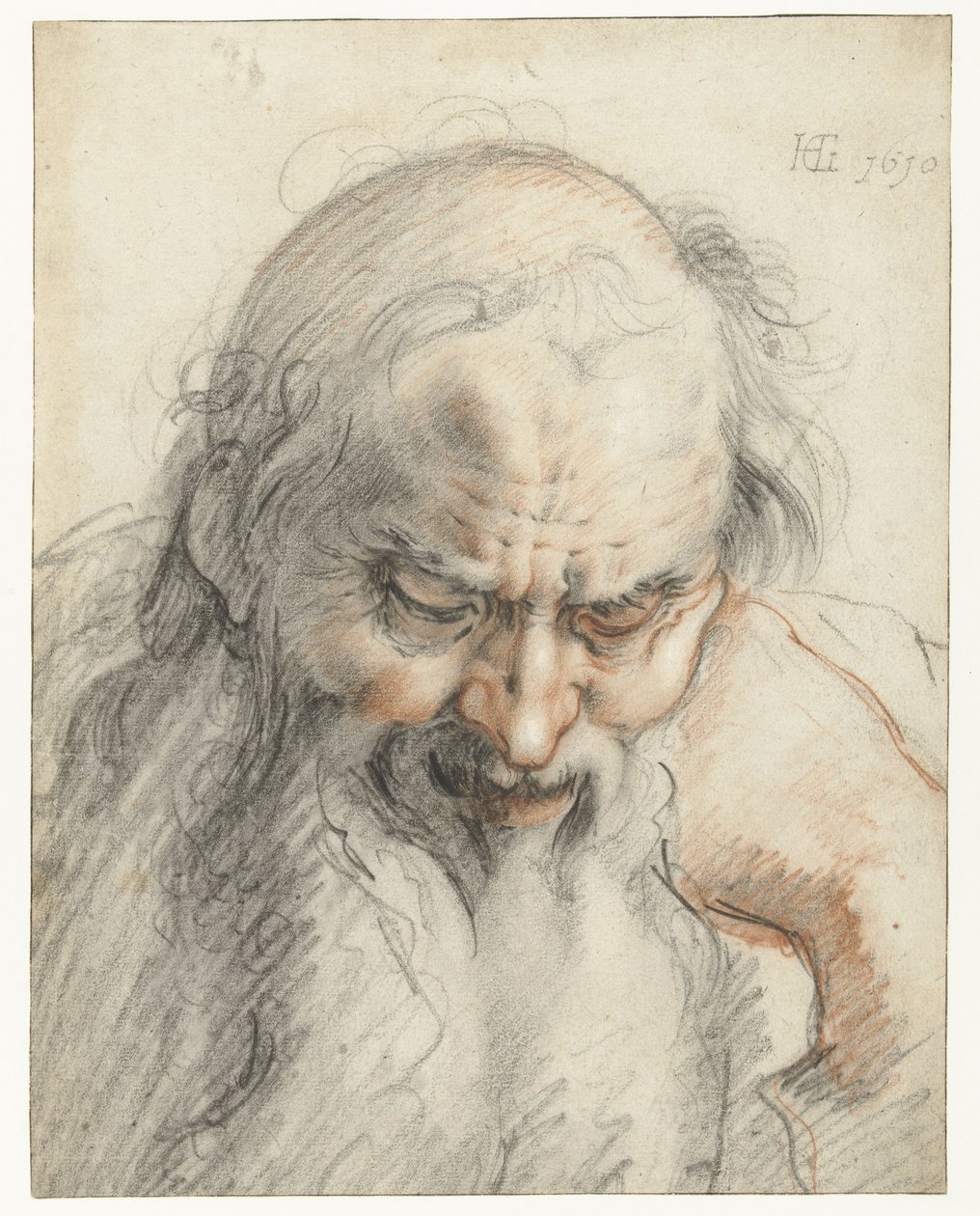 Popiersie starca, 1610 (kreda na papierze) autorstwa Hendrik Goltzius