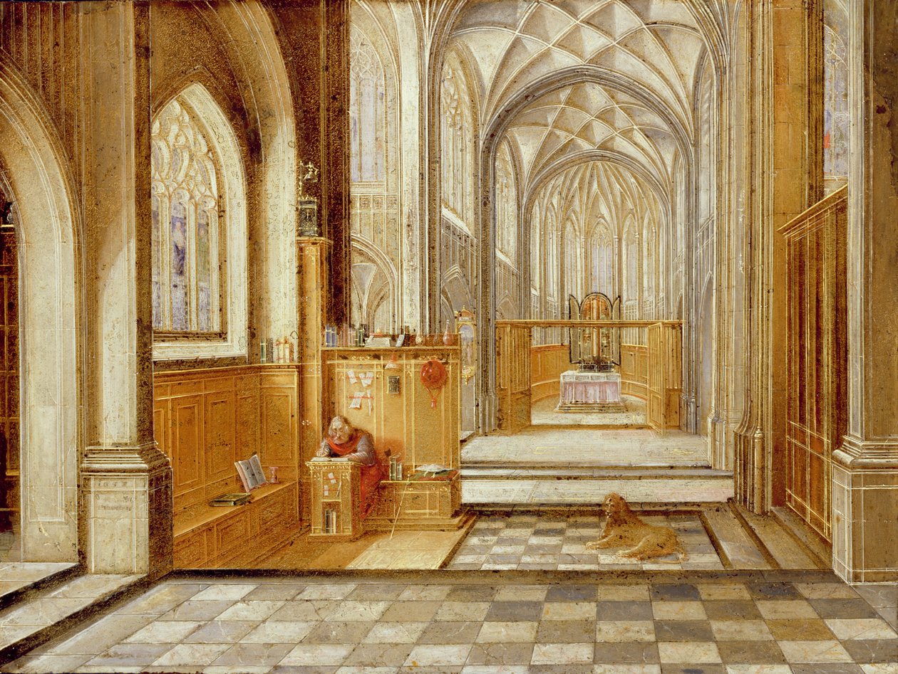 Święty Jerome w gotyckim kościele (olej na miedzi) autorstwa Hendrik the Younger Steenwyck