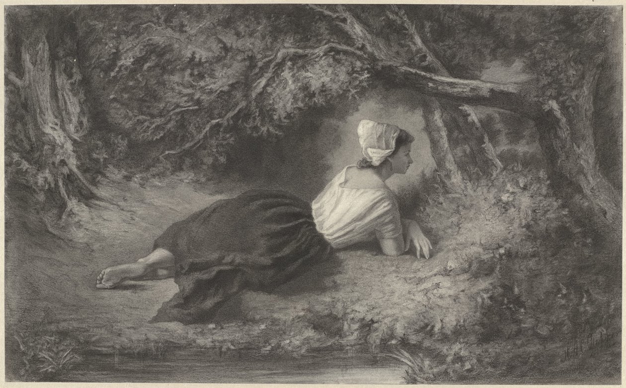 Dziewczyna leżąca pod drzewami nad wodą autorstwa Hendrik Adriaan Christiaan Dekker