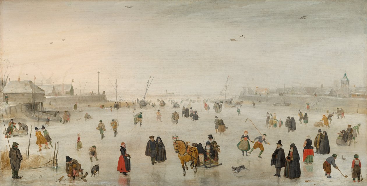 Scena na lodzie, ok. 1625 (olej na desce) autorstwa Hendrik Avercamp