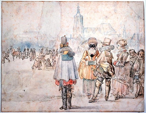 Król i królowa Czech na lodzie (pióro i atrament oraz akwarela na papierze) autorstwa Hendrik Avercamp