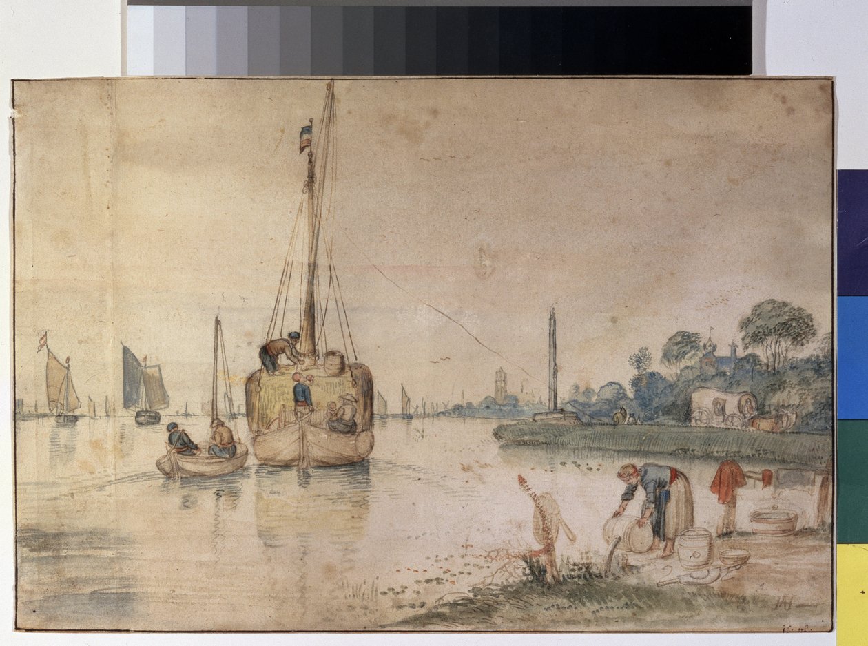 „Barka z sianem” (Barka z sianem) Rysunek tuszem i akwarelą Hendricka Avercampa (1585-1634) 1625-1630 Muzeum Sztuk Pięknych im. Puszkina, Moskwa autorstwa Hendrik Avercamp