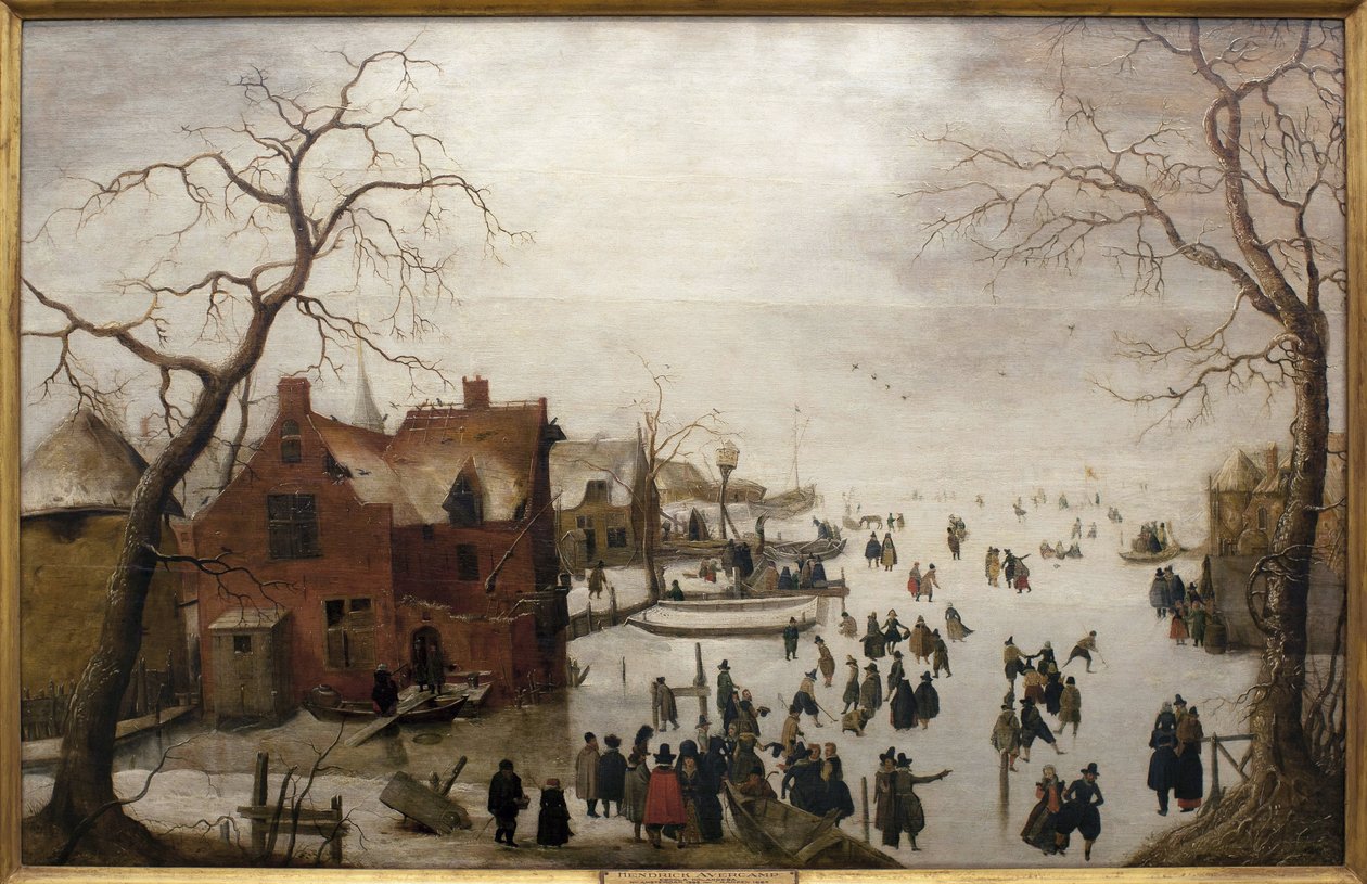 Scena zimowa - Obraz Hendricka Avercampa (1585-1634), olej na drewnie, około 1620 (scena zimowa, Hendrick Avercamp, olej na desce, około 1620) - Musee d