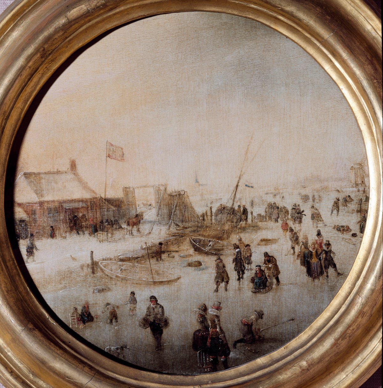 Zimowy pejzaż z łyżwiarzami Obraz Hendricka Avercampa (1585-1634) Średnica 25 cm Musei di Strada Nuova (ex Palazzo Rosso) autorstwa Hendrik Avercamp