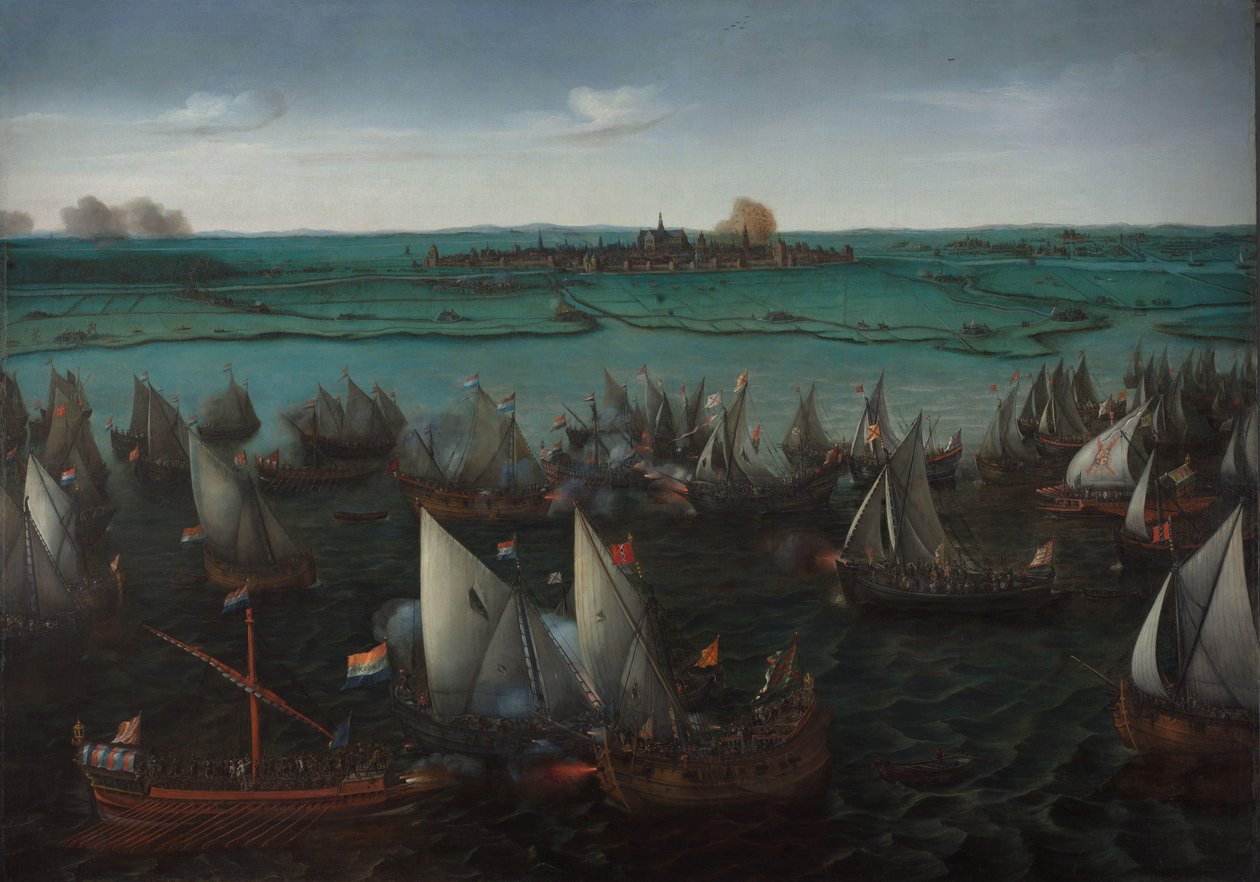 Bitwa między holenderskimi i hiszpańskimi statkami na Haarlemmermeer Bitwa między holenderskimi i hiszpańskimi okrętami na Haarlemmermeer, 26 maja 1573 r. autorstwa Hendrick Cornelisz. Vroom