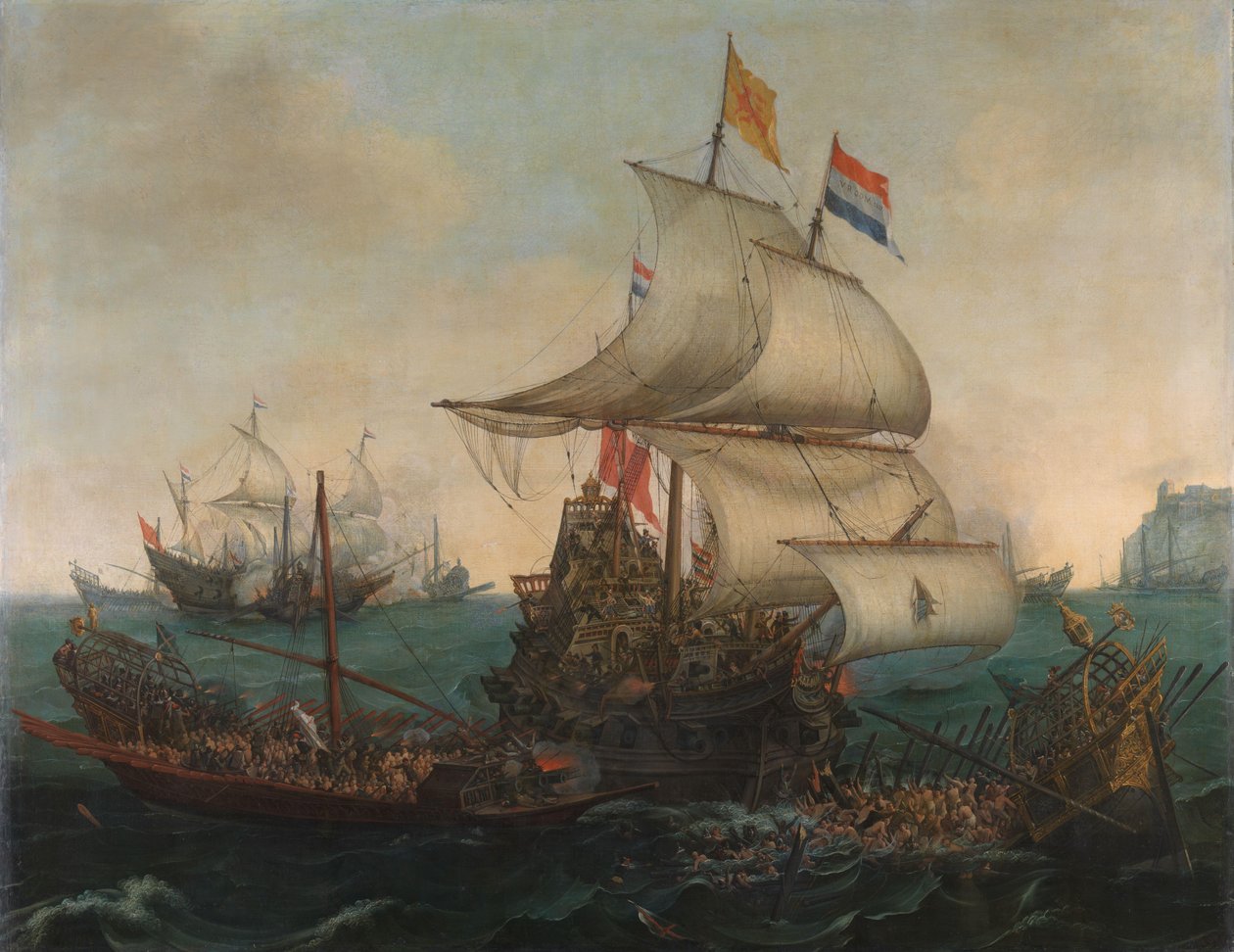 Holenderskie statki taranujące hiszpańskie galery u wybrzeży Anglii, 3 października 1602 r autorstwa Hendrick Cornelisz. Vroom