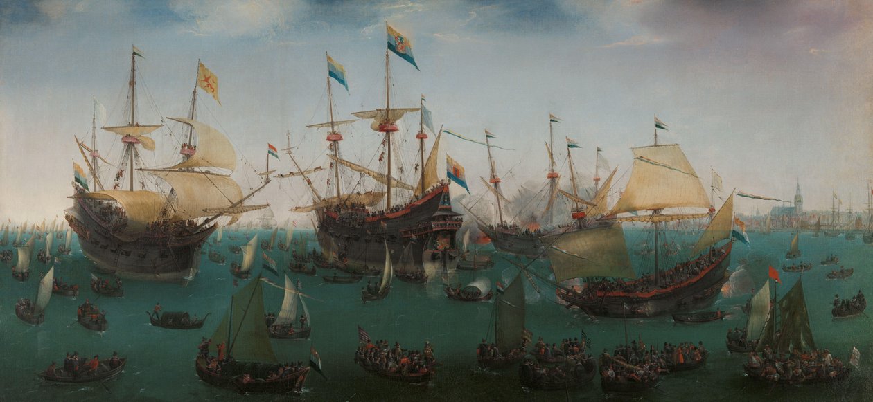 Powrót do Amsterdamu drugiej wyprawy do Indii Wschodnich Powrót do Amsterdamu drugiej wyprawy do Indii Wschodnich, 19 lipca 1599 autorstwa Hendrick Cornelisz. Vroom
