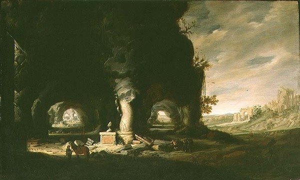 Grota w wyimaginowanym krajobrazie, ok. 1643 (olej na desce) autorstwa Hendrik Cornelisz. van Vliet