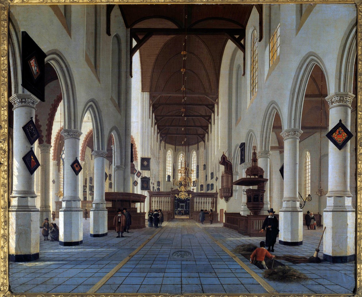Widok wnętrza kościoła (Oudekerk w Delft?) Obraz Hendricka Cornelisza Van Vlieta (1611/1612-1675) XVII w. Ndz. 0,92x1,12 m² autorstwa Hendrik Cornelisz. van Vliet