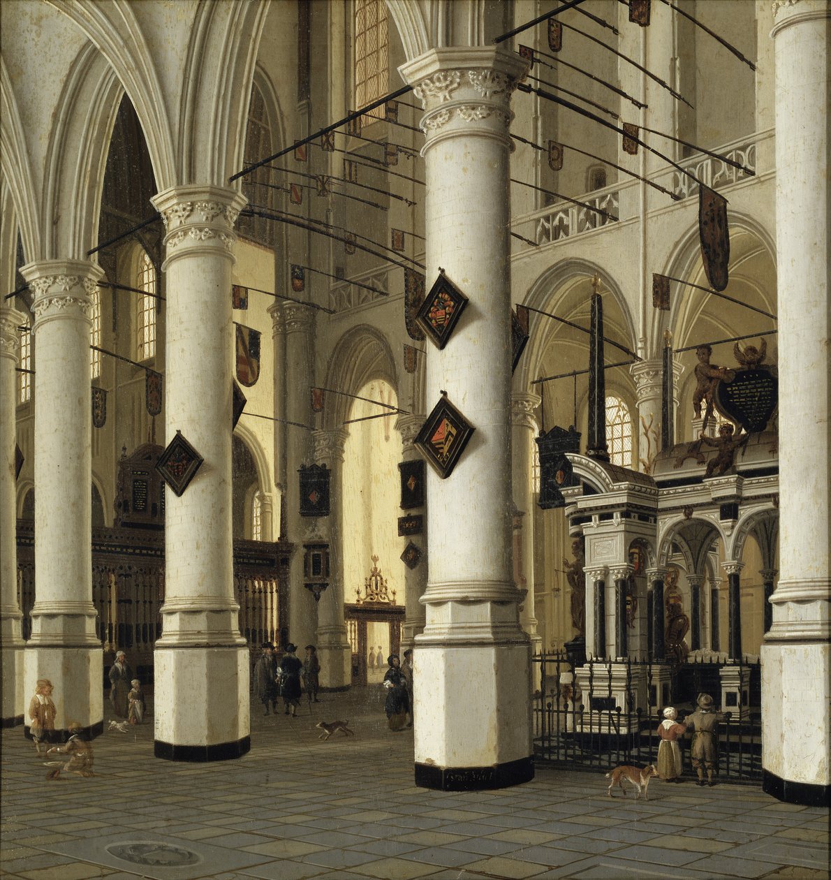 Interior de la nouvelle eglise de Delft - Wnętrze Nieuwe Kerk, Delft, autorstwa Vlieta, Hendricka Cornelisza. z (1611-1675). Olej na drewnie. Wymiar : 41x39 cm. Muzeum Narodowe w Sztokholmie autorstwa Hendrik Cornelisz. van Vliet