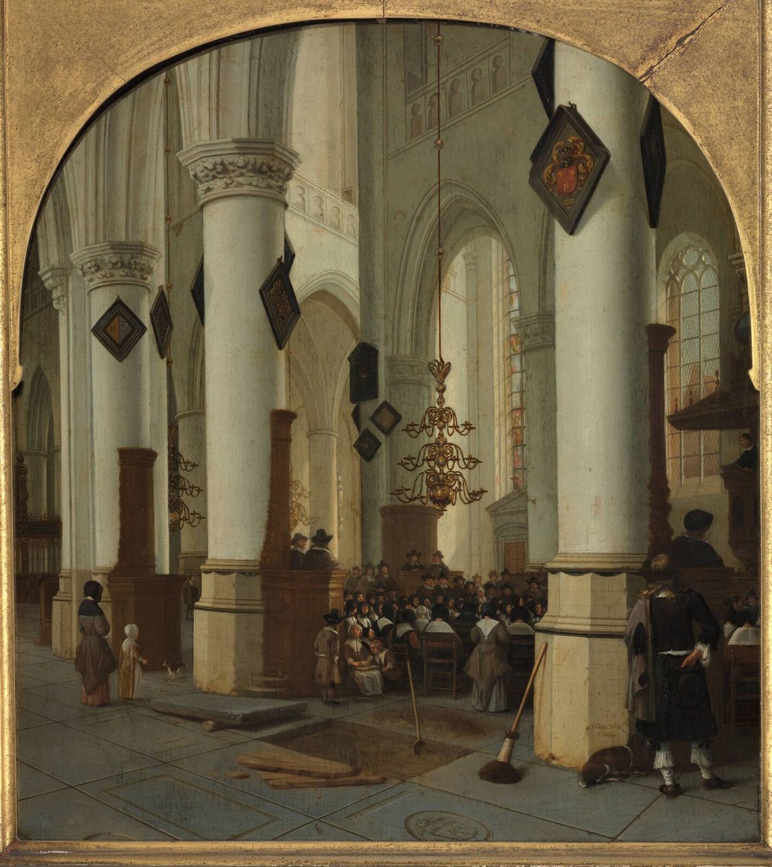 Widok wnętrza kościoła św. Bawona w Haarlemie podczas mszy, 1666 r. autorstwa Hendrik Cornelisz. van Vliet
