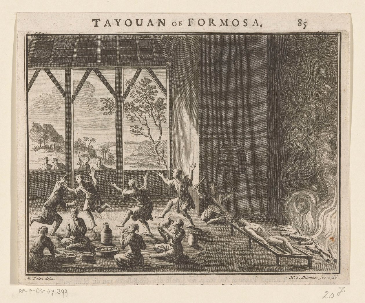 Część rytuału pogrzebowego mieszkańców Formozy Tayouan z Formozy (tytuł na obiekcie) autorstwa Hendrik Frans Diamaer