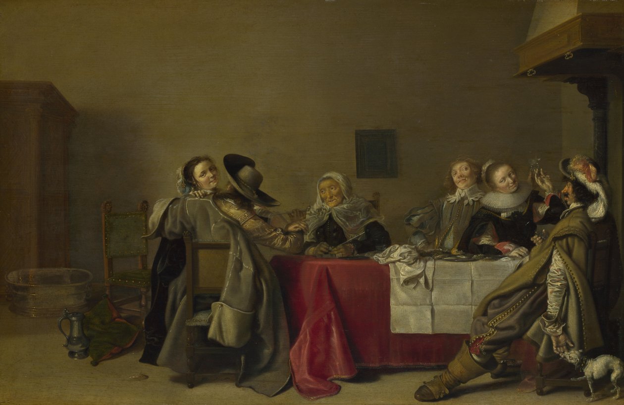 Wesoła firma przy stole, 1630 autorstwa Hendrik Gerritsz. Pot