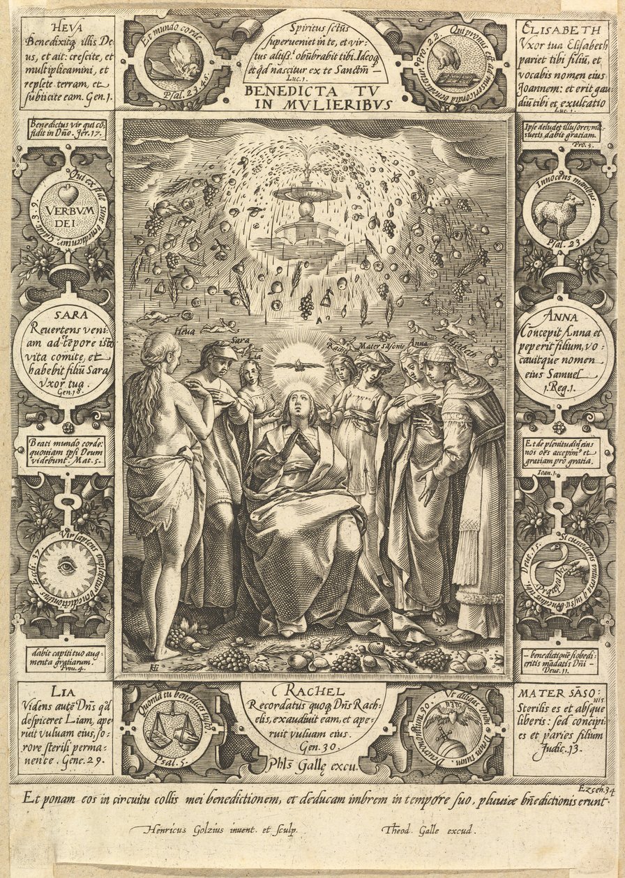 Błogosławionaś ty między niewiastami, z alegorii chrześcijańskich i świeckich. autorstwa Hendrik Goltzius