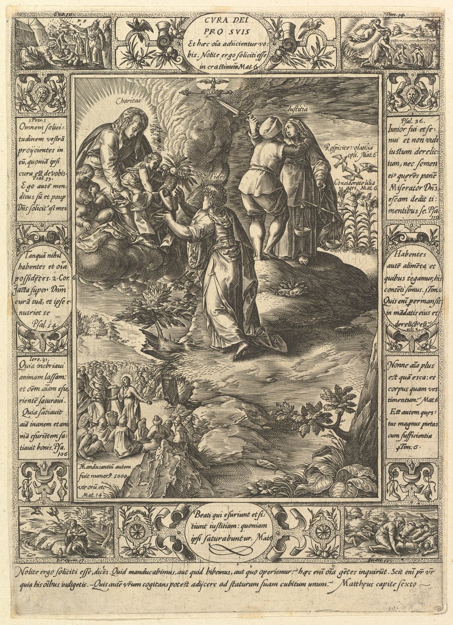 Cura Dei Pro Suis, z Alegorii wiary chrześcijańskiej, z Alegorii chrześcijańskich i świeckich. autorstwa Hendrik Goltzius