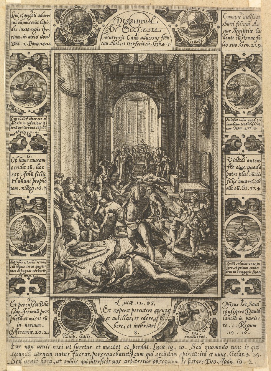 Niezgoda w Kościele Dissidium w Kościele, ca. 1578 autorstwa Hendrik Goltzius