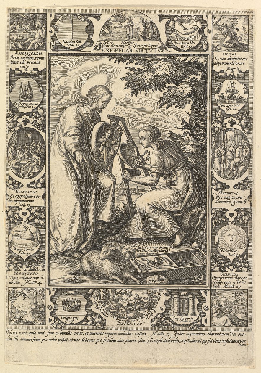 Wzorowe Virtutum, z alegorycznych scen z życia Chrystusa. autorstwa Hendrik Goltzius
