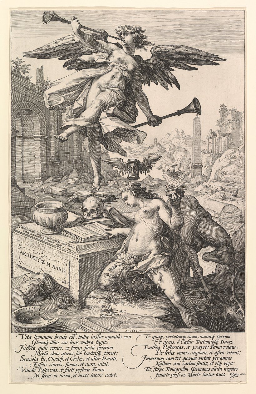 Sława i historia, z serii Bohaterowie rzymscy, 1586. autorstwa Hendrik Goltzius