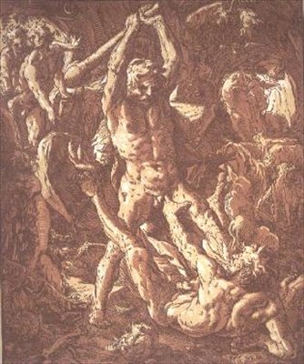 Herkules zabija Cacus (akwaforta) autorstwa Hendrik Goltzius