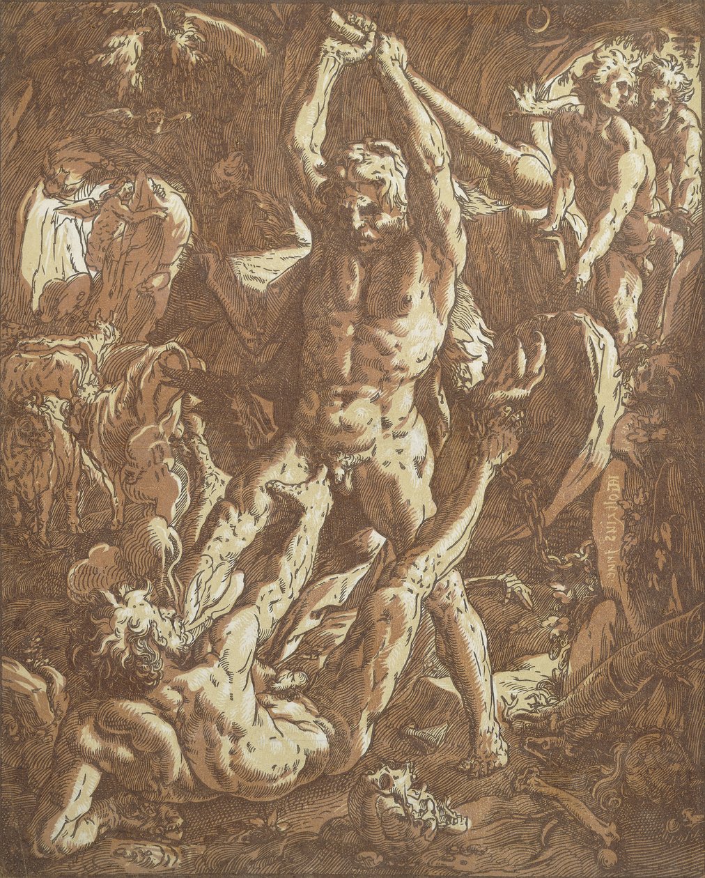Herkules zabija Cacus, autorstwa Hendrik Goltzius
