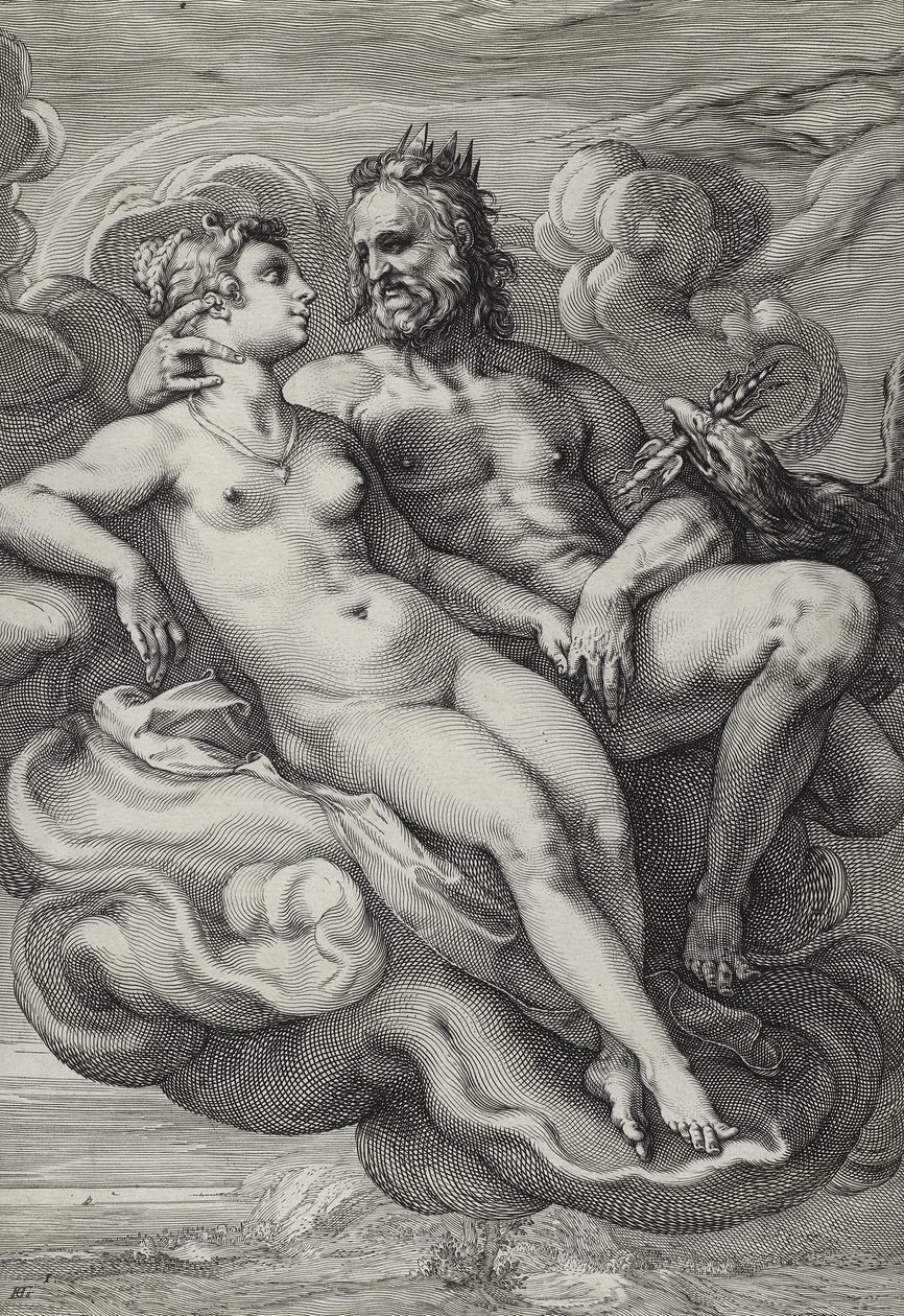 Jupiter i Juno, c.1593-94 (grawerowanie na papierze czerpanym) autorstwa Hendrik Goltzius