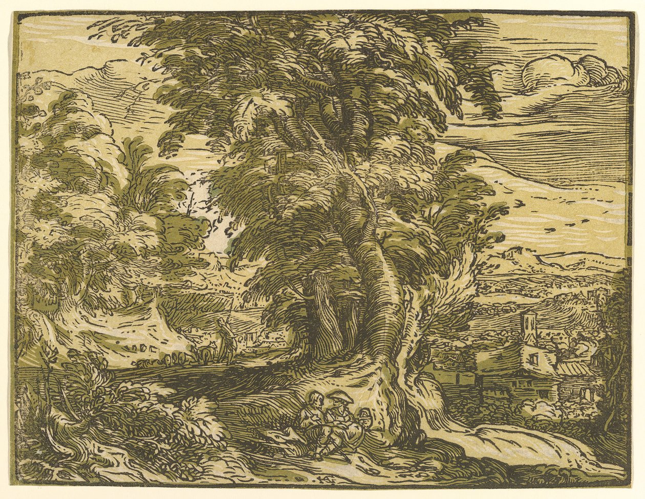 Pejzaż z siedzącą parą, po 1595 r. autorstwa Hendrik Goltzius
