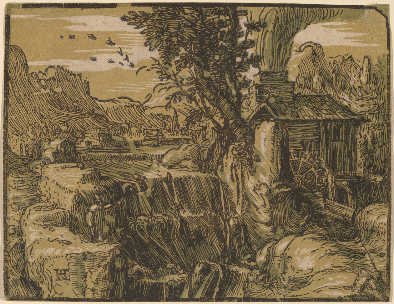 Krajobraz z wodospadem autorstwa Hendrik Goltzius