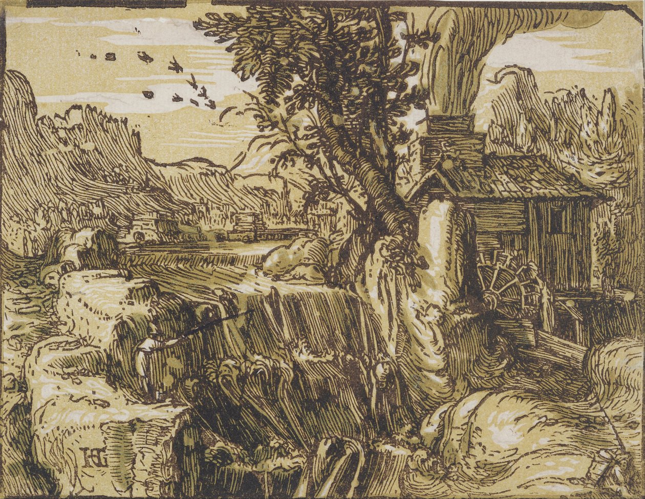 Krajobraz z wodospadem autorstwa Hendrik Goltzius