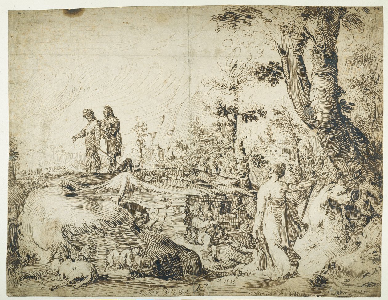 Krajobraz z chłopami przy chacie autorstwa Hendrik Goltzius