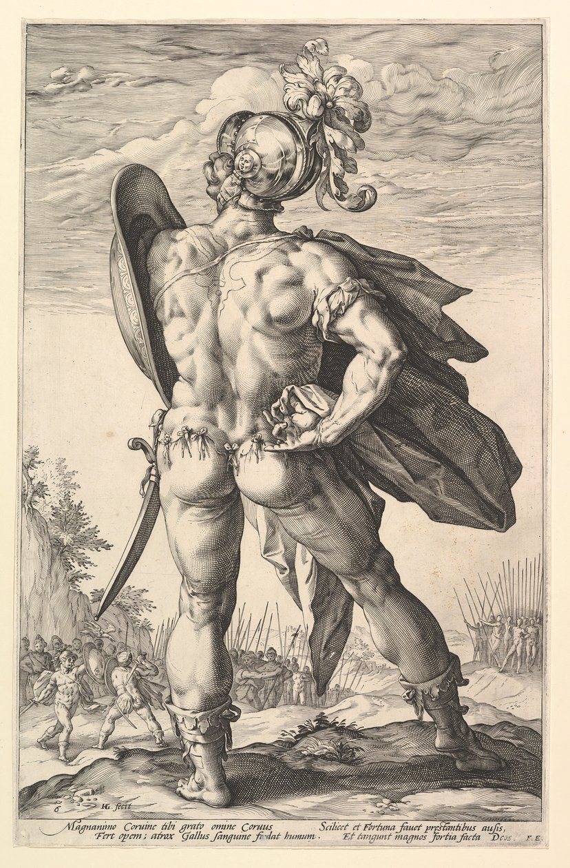 Marcus Valerius, z serii Bohaterowie rzymscy, 1586. autorstwa Hendrik Goltzius